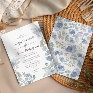 Rustic Blue Floral & Eucalyptus Wedding  Invitation