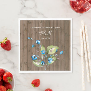 Rustic Blue Floral Gracias Por Celebrar mis Quince Napkin
