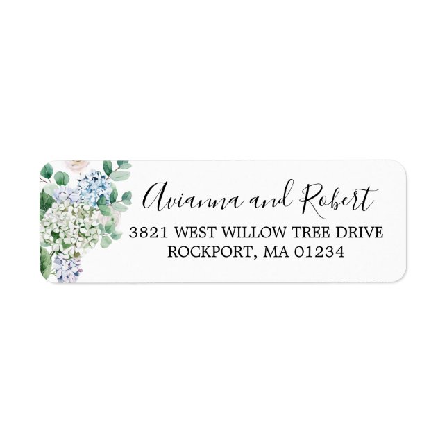 Rustic Blue Floral Hydrangea Return Address Label (Front)