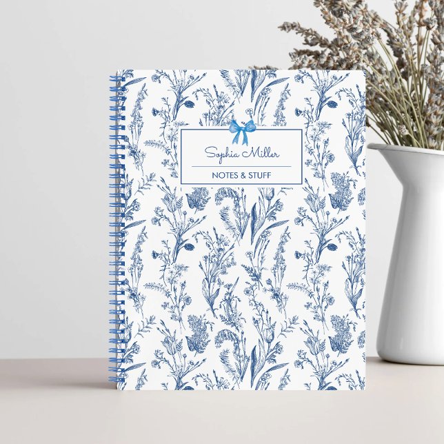 Rustic Blue Floral Personalised Name  Notebook (Creator Uploaded)