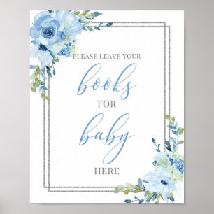 Rustic blue floral silver chic books for baby sign