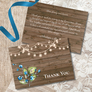 Rustic Blue Floral String of Lights Quinceañera Thank You Card