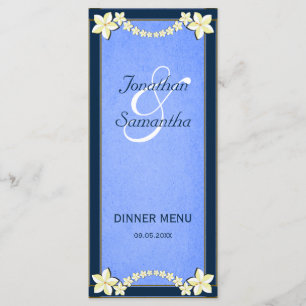 Rustic Blue Floral Wedding Dinner Menu Cards