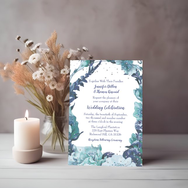 Rustic Blue Floral Wedding Invitation (Creator Uploaded)