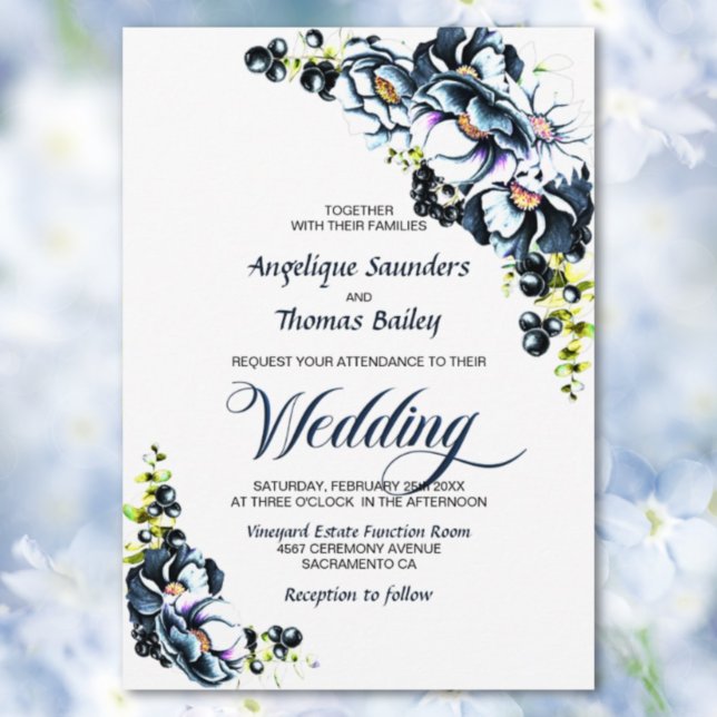 Rustic Blue Floral Wedding Invitation (Creator Uploaded)