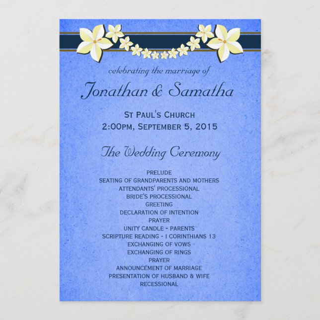 Rustic Blue Floral Wedding Program Templates (Front)