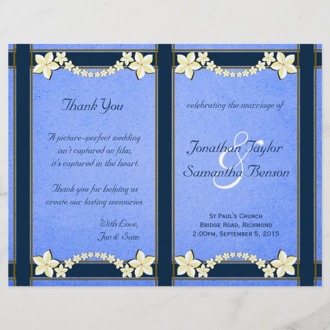 Rustic Blue Floral Wedding Program Templates (Front)