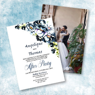 Rustic Blue Floral Wedding Reception Invitation