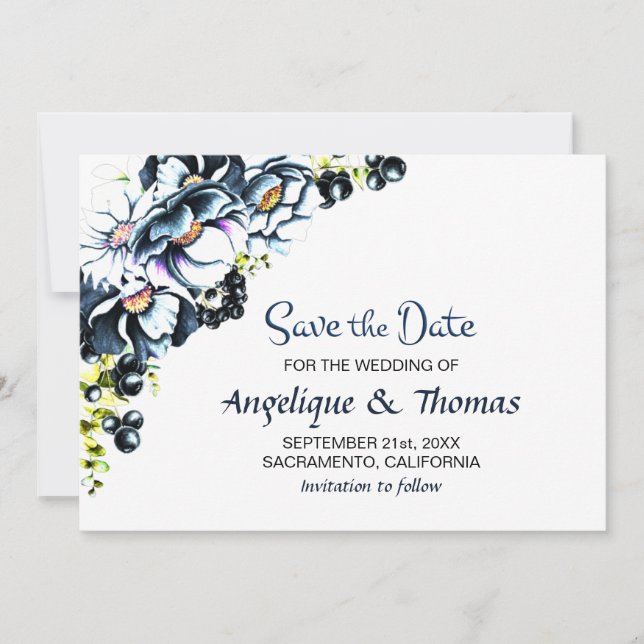Rustic Blue Floral Wedding Save The Date (Front)