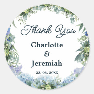 Rustic Blue Floral Wreath Greenery Wedding Classic Round Sticker