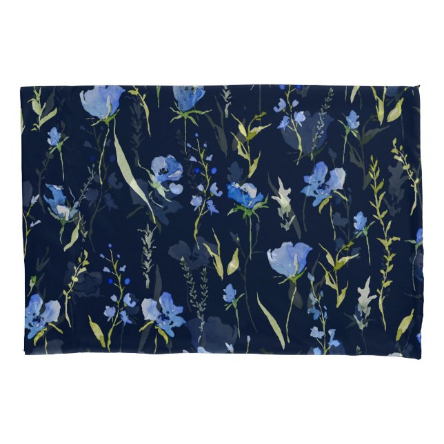 Rustic Blue Flowers: Botanical Illustration. Pillowcase (Front)