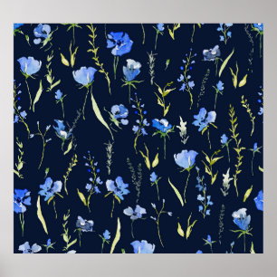Rustic Blue Flowers: Botanical Illustration. Poster