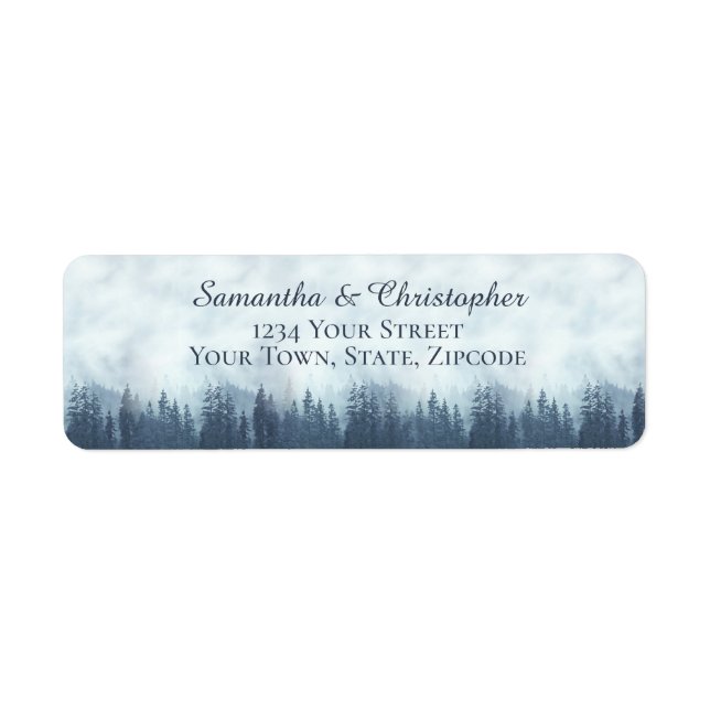 Rustic Blue Forest Small Wedding Return Address Label (Front)