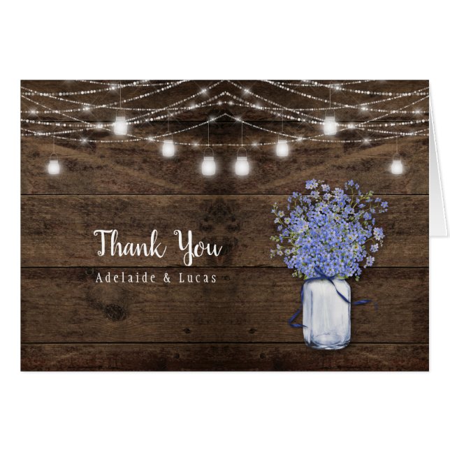 Rustic Blue Forget Me Nots Mason Jar Thank You (Front Horizontal)