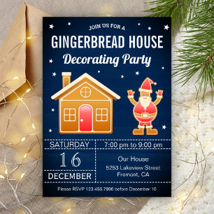 Rustic Blue Gingerbread House Decorating Party Invitation