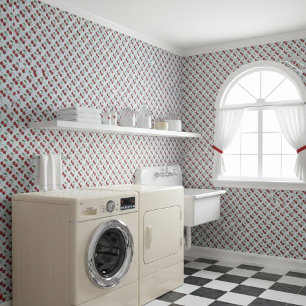 Rustic Blue Gingham And Cherries Wallpaper