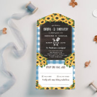 Rustic Blue Gingham Sunflowers Baby-Q Shower