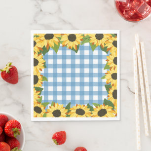 Rustic Blue Gingham & Sunflowers Napkin