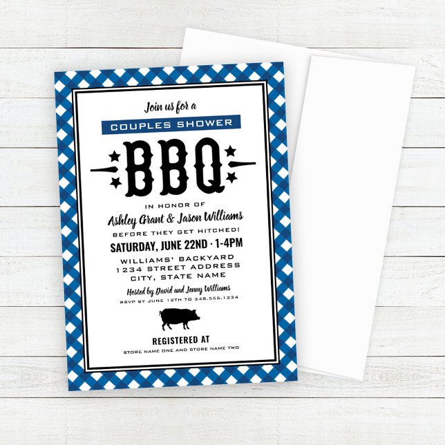 Rustic Blue Gingham Wedding Couples Shower BBQ Invitation (Creator Uploaded)