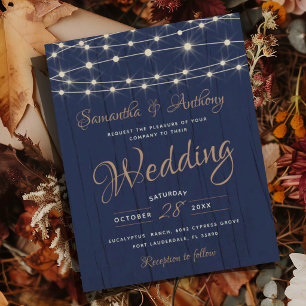 Rustic Blue & Gold String Lights Budget Wedding