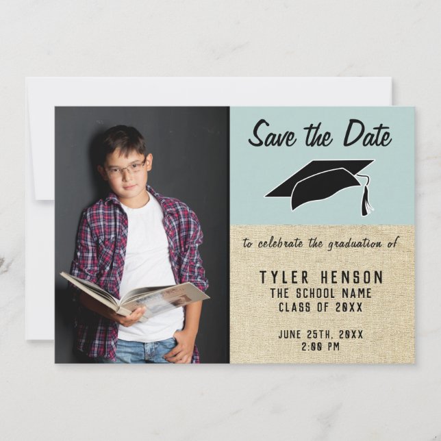 Rustic Blue Graduation Save the Date Photo Announcement (Front)