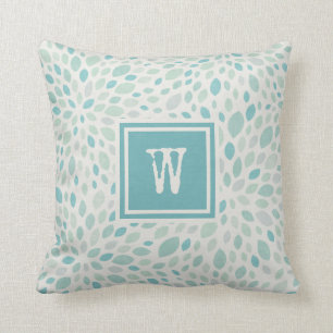 Rustic Blue Green Abstract Floral Pattern Monogram Cushion