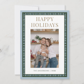 Rustic Blue Green Christmas Tree Border Photo Holiday Card