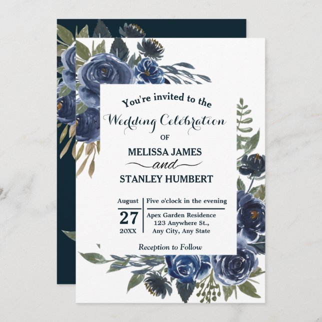 Rustic Blue Green Eucalyptus Watercolor Wedding  Invitation (Front/Back)
