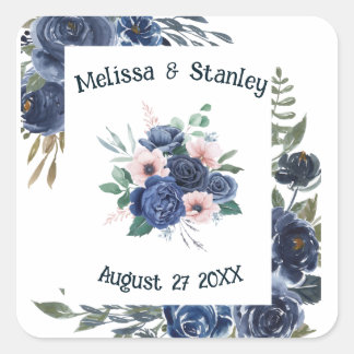 Rustic Blue Green Eucalyptus Watercolor Wedding Square Sticker