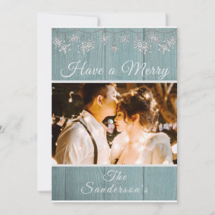 Rustic Blue green Photo Christmas Holiday Card