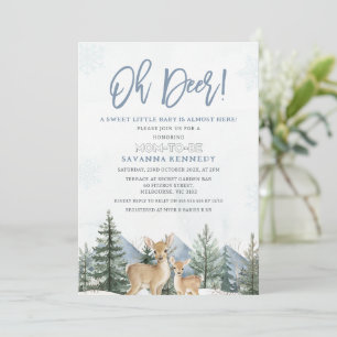 Rustic Blue Green Winter Oh Deer Baby Shower Invitation