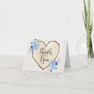 Rustic blue greenery floral woodland hearts thank you card