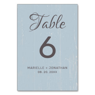 Rustic Blue Grey Weathered Wood Wedding Table Number