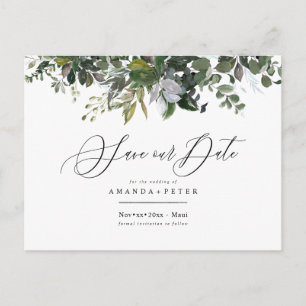 Rustic Blue Gum Eucalyptus, Greenery Save the Date Postcard