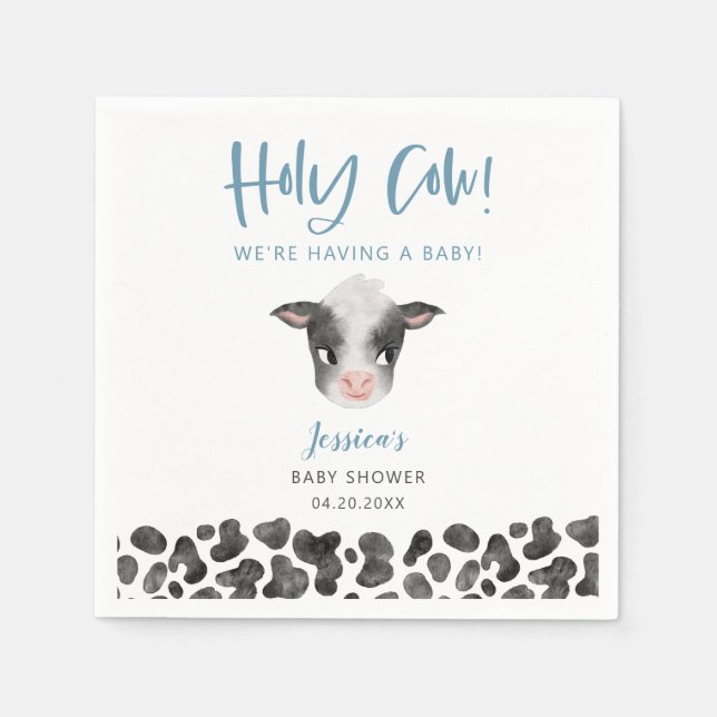 Rustic Blue Holy Cow Baby Shower  Napkin (Front)