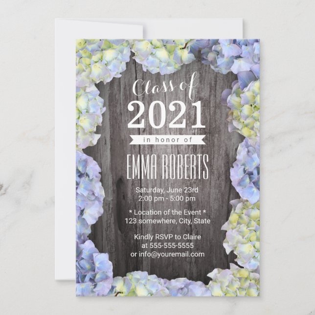 Rustic Blue Hydrangea Floral Graduation Party Invitation (Front)