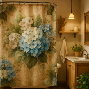 Rustic Blue Hydrangea  Floral Shower Curtain