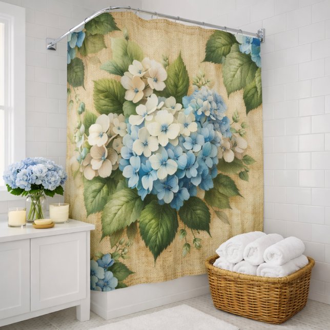 Rustic Blue Hydrangea  Floral Shower Curtain (Creator Uploaded)