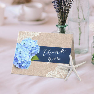 Rustic Blue Hydrangea Lace & Burlap Thank You Card