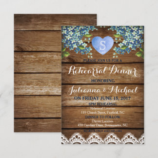 Rustic Blue Hydrangea & Lace Rehearsal Dinner Card