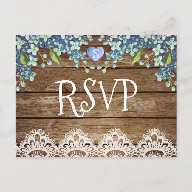 Rustic Blue Hydrangea & Lace RSVP Card (Front)