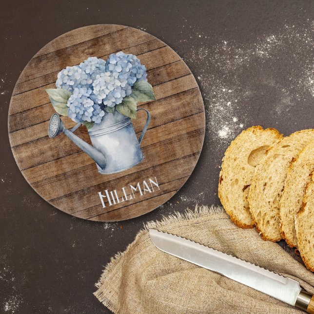 Rustic Blue Hydrangea Watering Can Personalised  Cutting Board (Rustic Blue Hydrangea Watering Can Personalized Cutting Board
)