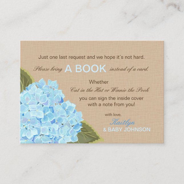 Rustic Blue Hydrangeas Read A Book Card (Front)