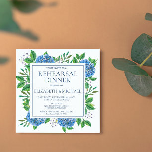 Rustic Blue Hydrangeas Watercolor Rehearsal Dinner Invitation