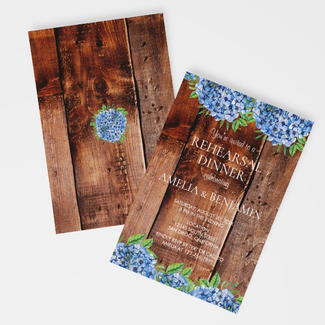Rustic Blue Hydrangeas Wedding Rehearsal Dinner Invitation (Creator Uploaded)