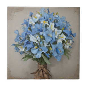 Rustic Blue Iris Bouquet Ceramic Tile