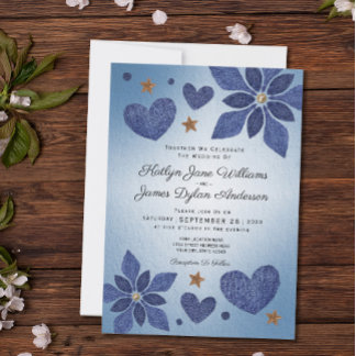 Rustic Blue Jean Denim Flowers Country Wedding Invitation