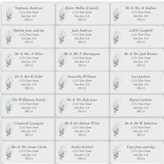 Rustic Blue Leafy Guest Name Address Labels  (Front)