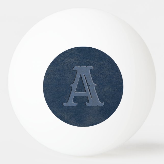 Rustic Blue Leather Texture Monogram Initial Ping Pong Ball (Front)