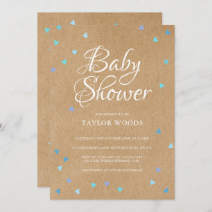 Rustic Blue Love Hearts Baby Boy Shower/Sprinkle Invitation